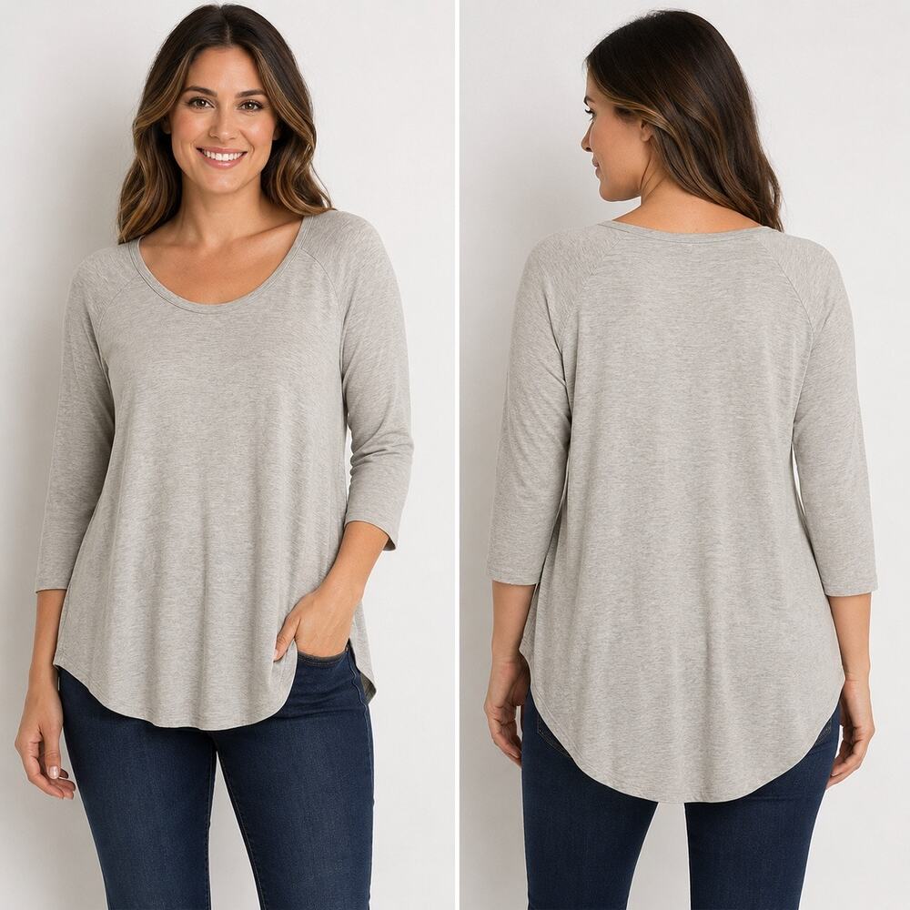 a.n.a. High Low 3/4 Raglan Sleeve Gray Top SzL Casual Minimalist